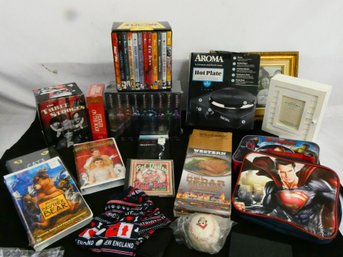 Mixed Lot Of Interesting Things!! Several Sets Of Unopened VHS And DVD's, Hot Plate, Frames, And More!