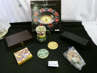 Game Lot! Drinking Roulette, Poker Set, Backgammon, With Coasters, Wine Charms, And More.