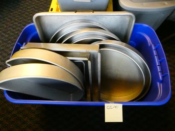 Large Tub Lot Of Large Aluminum Cake Pans - Largest Pan Is 18.5' Diameter - 12 Pans Total