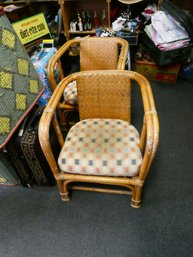 Pair Of Bamboo Chairs With Cushions - Need Some Cleanup Or Painting, But Solid!  25'd X 23'W X 26'H