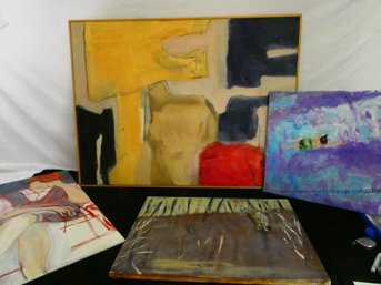 (Lot Of 6) Large Lot Of Art #1 - Paintings On Canvas By An Unnamed San Francisco Artist - Largest 41'x31'