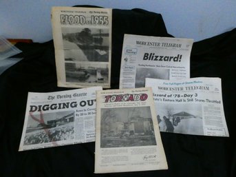 (Lot Of 7) Nice Lot Of Historical Papers From The Worcester MA Region - Disasters And World Events!