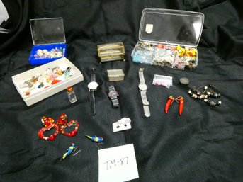 Large Lot Of Jewelry - Watches - Beads - Boxes