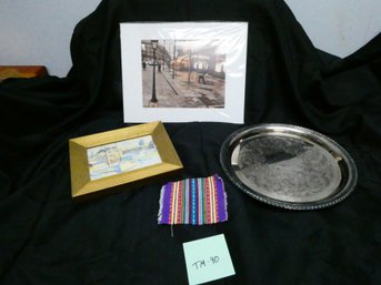 Small Lot Of Nice Items - Matted Photograph Of Paris / Original Framed Art / Silverplate Platter And More!