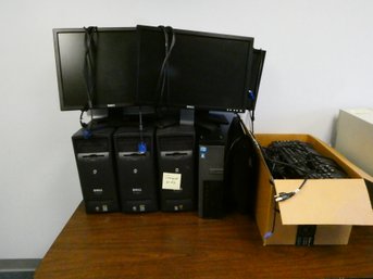 (Lot Of 4) Dell Desktop Computers - Tested But Hard Drives Pulled - Includes Monitors/keyboards
