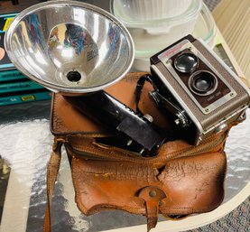 Kodak Duaflex IV Camera And Light In Leather Bag