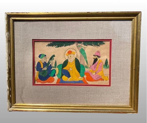 Indian Watercolor Painting Depicting Sikh Guru