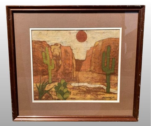 Unknown Artist, Desert Landscape ,Watercolor On Fabric