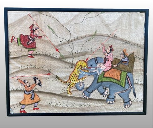 Indian Elephant Parade Motif Painting On Fabric