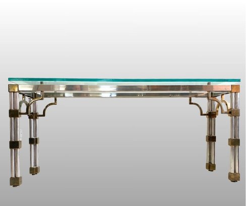 Modernist Chrome And Brass Glass Top Console Table, Possibly John Vesey, C 1970s