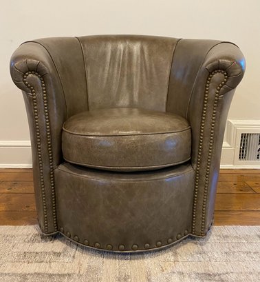 Arhaus Faux Leather Giles Swivel Bucket Chair With Nailhead Accents