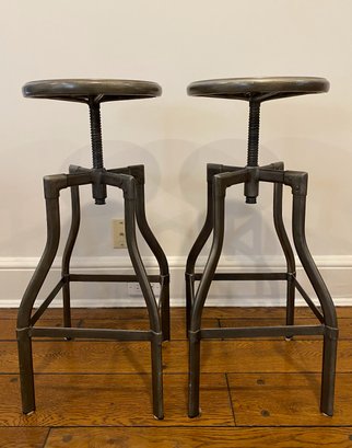 Pair Of Machinist Adjustable Counter And Bar Stools