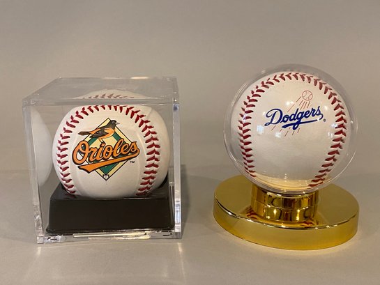 Two Rawlings Official Baseballs:  Orioles And Dodgers