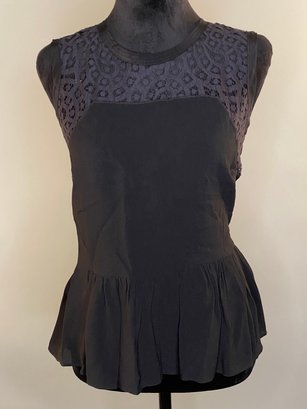 Rebecca Taylor Size 0 Sleeveless Lace Peplum Top In Black