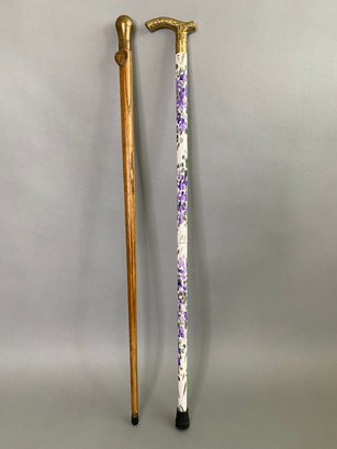 Two Brass Handled Walking Sticks