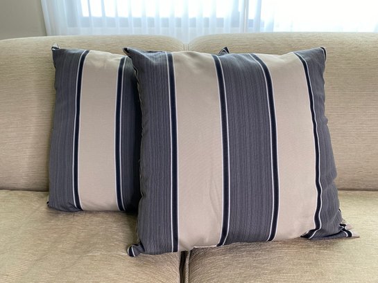 Two Outdoor Striped Throw Pillows In Tan/Gray/Black