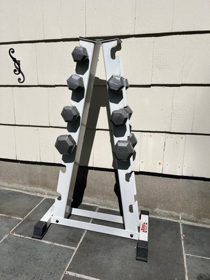 York Weight Stand And EIGHT Dumbbells (one Of The 8LB Weights Is Not Pictured But Available)