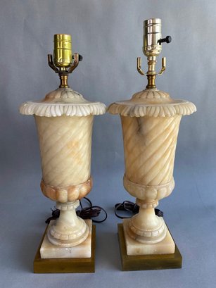 Pair Of Vintage Alabaster Baluster Form Table Lamps