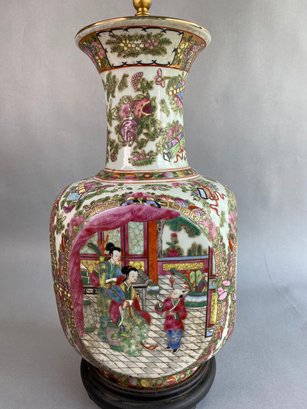 Large Chinese Export Porcelain Famille Rose Vase Mounted As A Lamp