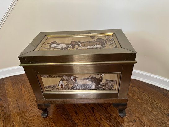 Cedar Chest With Brushed Burnished Brass Frame Inset With Duck Art Panels