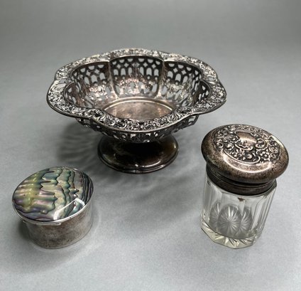 Sterling Silver Miniature Boxes And Footed Compote