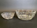 Two Glass Bowls With Geometric Rims