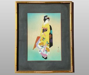 Chinese Painting On Silk Of A Geisha