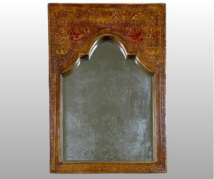 Hand Crafted Cushion Style Carved Mirror, Signed M. Getaku