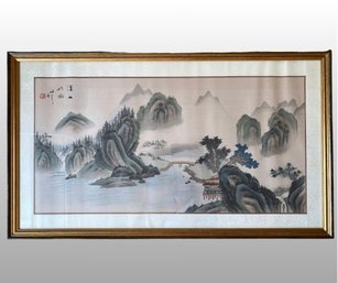 Chinese Landscape Watercolor On Silk