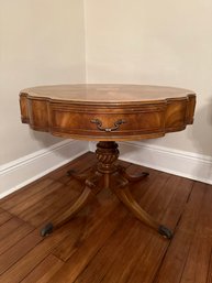 Vintage Shaped Drum Table With Shaped Top Flame Mahogany Top , Circa 1940