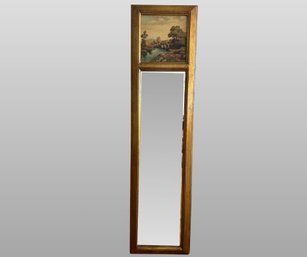 Trumeau Mirror With Painted Panel Landscape Scene, Modern