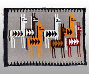 Ecuadorian Folk Art Style Hand Woven Folk Rug / Wall Hanging With Alpaca Motif