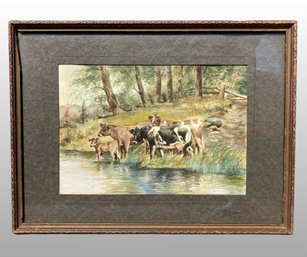 HB, Cows In Lanscape, Watercolor On Paper, 1922
