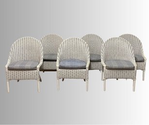 Set Of Six White Wicker Dining Chairs