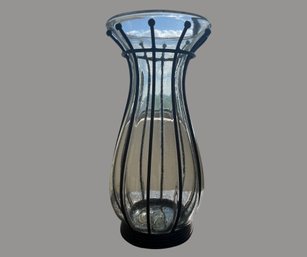 Large Glass And Metal Vase