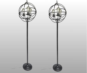 Pair Of Black Double Sphere Style  Floor Lamps
