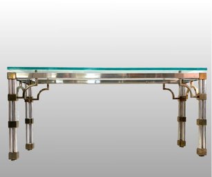 Contemporay Chrome And Brass Glass Top Console Table, Possibly John Vesey, C 1970s