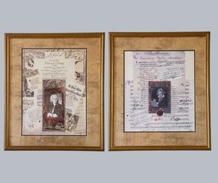 Framed Art Prints Of Bach And Beethoven With Sheet Music (2)