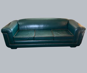 Streamlined Green Faux Leather Sofa With Beige  Contrast Piping