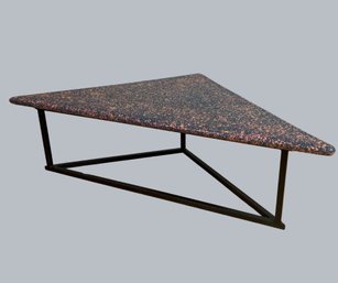 Modernist Stone Triangular Coffee Table With Metal Base