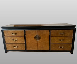 Century Furniture Midcentury Hollywood Regency Chinoiserie Burlwood And Ebonized Triple Dresser, C 1970s