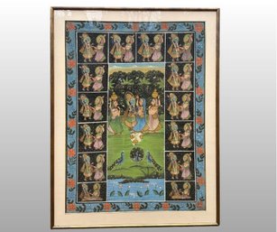 Indian Pichwai Painting On Cloth With Multiple Scenes