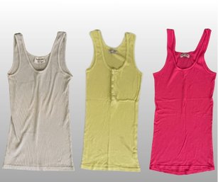 3 Michael Stars Size One Size Fits All Ribbed Tanks In Gray, Pink, And Lime
