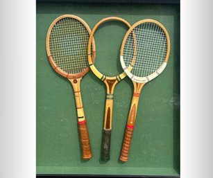 Shadow Box Of Three Wood Tennis Rackets