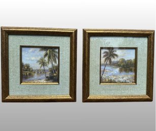 Pair Of Matted And Framed Art Prints Of Palm Trees On The Water