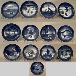 13 Royal Copenhagen Blue And White Christmas Plates Series 1966, 1968-1979