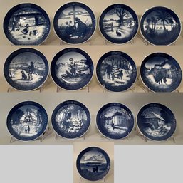 13 Royal Copenhagen Blue And White Christmas Plates Series, 1968-1979 And 1980