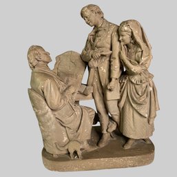 John Rogers, Coming To The Parson, Brown Painted Plaster Sculpture Patented August 9 70