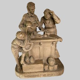John Rogers (american, 1829-1904) Weighing The Baby, Brown Painted Plaster, 1876