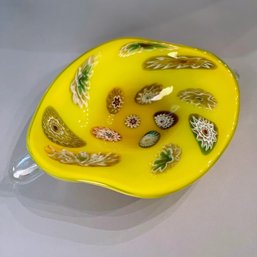 Yellow Murano Glass Bowl With Millefiori Decoration